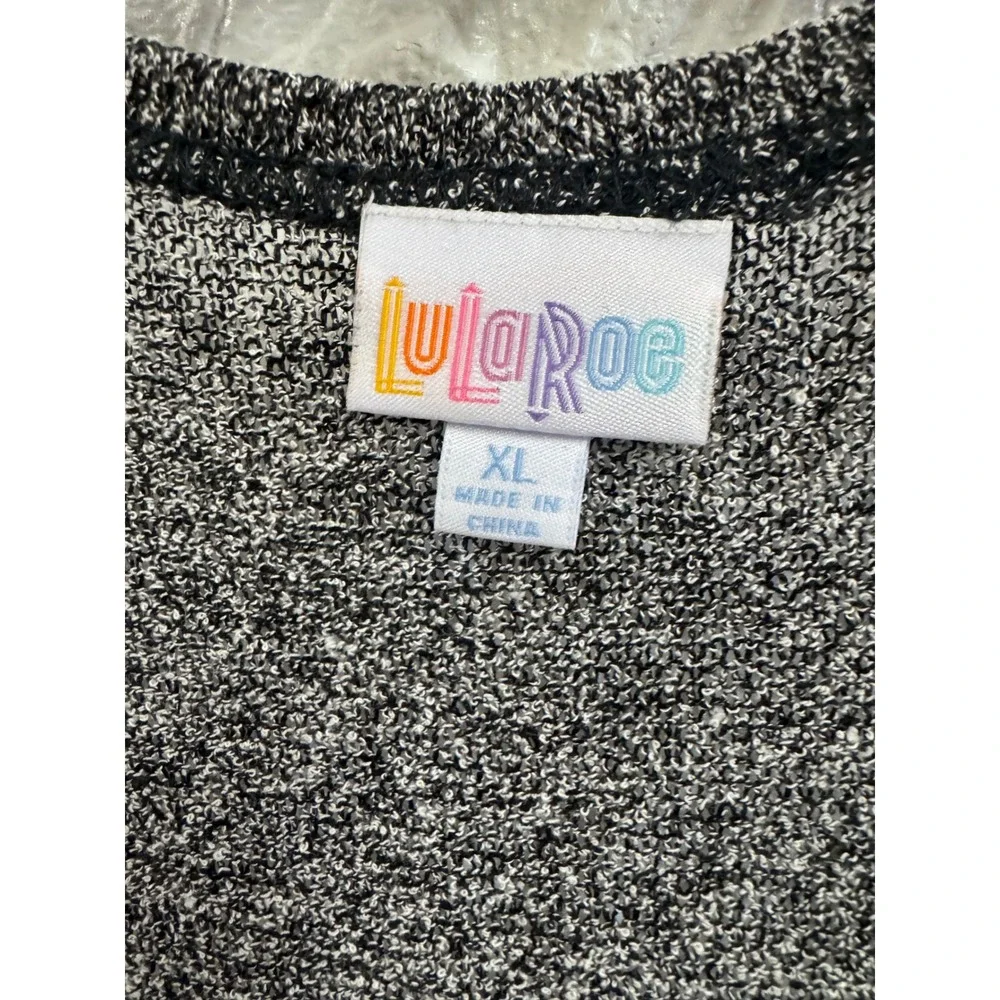 LuLaRoe Joy Duster Vest Womens XL Black White Marled Knit Longline Open Front